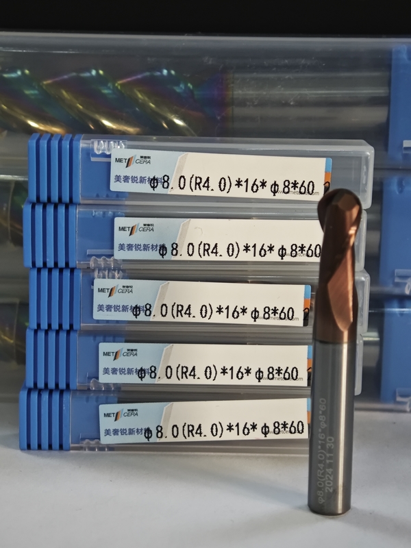 MPB2 고체 탄화물 공 코 끝 밀 2 플루트 HRC55-HRC60 R0.5-10,8mm, Φ8.0 ((R4.0) x16x8Dx60mm