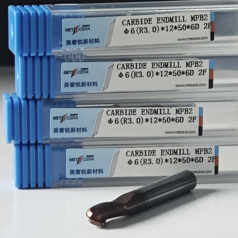 MPB2 고체 탄화물 공 코 끝 밀 2 플루트 HRC55-HRC60 R0.5-10 6mm Φ6.0 R3.0 X12x6Dx50mm AlCr 코팅