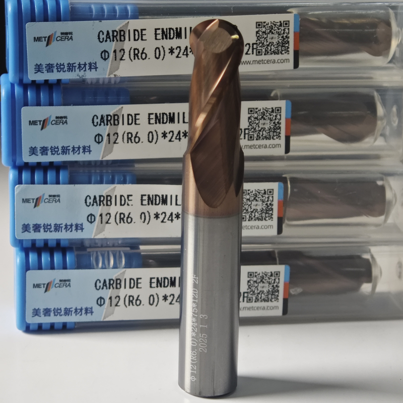 고체 탄화탄소 공 코 끝 밀 2 플루트 R0.5-10 12mm Φ12.0 R6.0 X24x12Dx75mm 강도 HRC55-60 AlCr 코팅