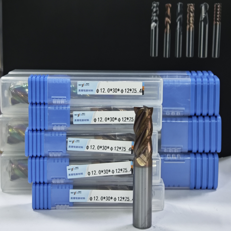 MPE4 고체 탄화물 프레싱 커터 4 플루트 평면 끝 밀 CNC 밀 커터 AlCr 코팅 12mm 작업 조각 φ12.0 x 30 x φ12 x 75mm
