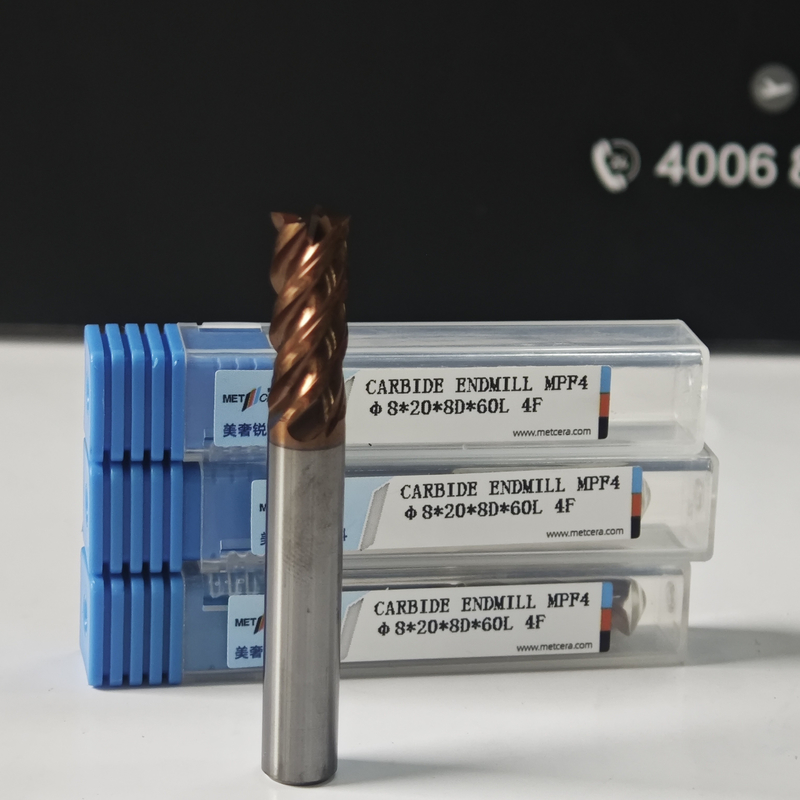 고체 탄화탄소 건조 젖은 가공 8mm 유니버설 4 플루트 평면 끝 밀 Φ8x20x8Dx60mm 탄소 철강 및 저탄소 합금 철강 절단